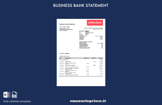 stile verificato Modello di estratto conto dell'organizzazione Addiko slovena Mo